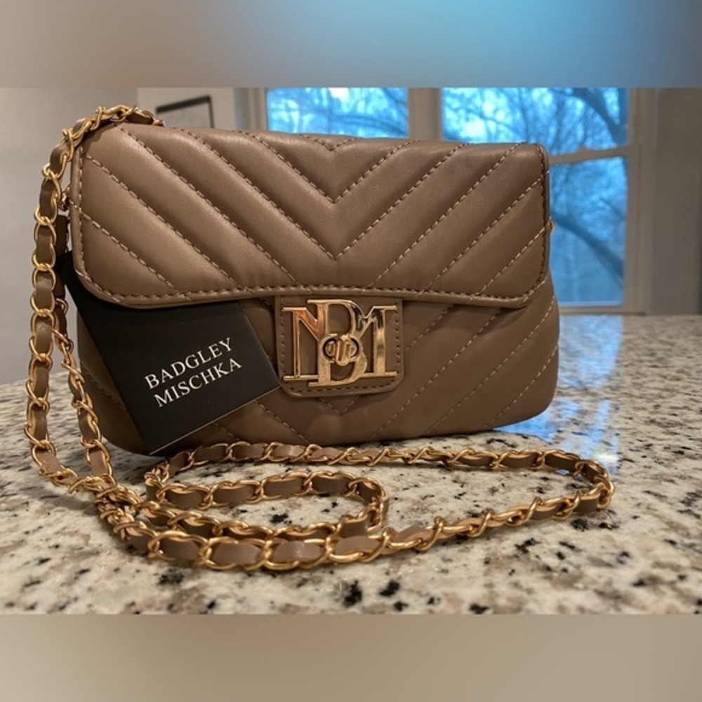 Badgley Mischka taupe crossbody bag
